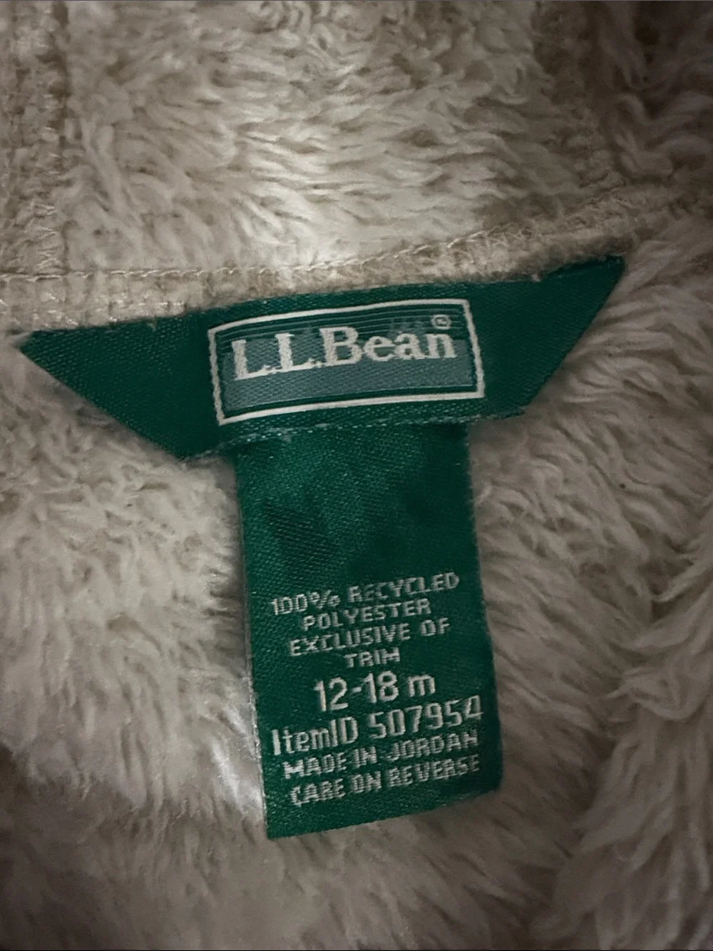 L.L. Bean Cream Teddy Fleece Hooded Jacket with Navy Trim